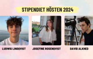 Stipendiet hösten 2024. Bild på Ludwig Lindqvist, Josefine Rosenqvist och David Alkhed